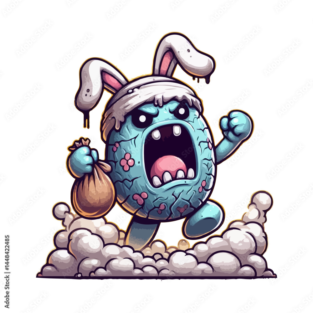 Naklejka premium Easter Bunny Monster Running Amok