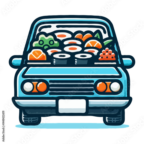 Sushi Delivery Car Illustration
