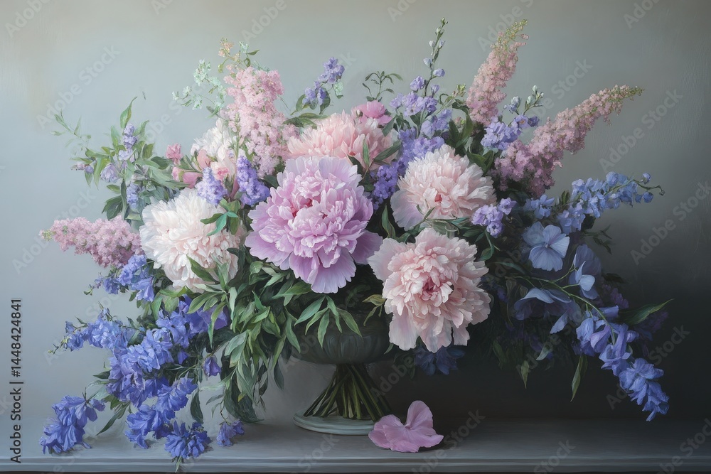 Fototapeta premium A detailed still life of a vibrant floral arrangement.