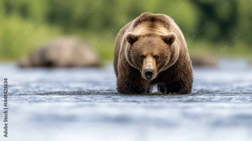 Obraz premium Majestic Bear Walking Through Calm Waters in Natural Habitat