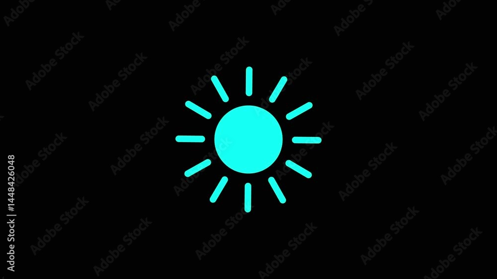 Simple animated turquoise sun icon on black background for brightness and energy concepts Simple animated turquoise sun icon on black background for brightness and energy concepts