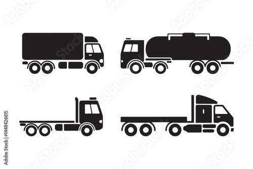 Commercial Trucks Silhouette Vector Pack in Side View