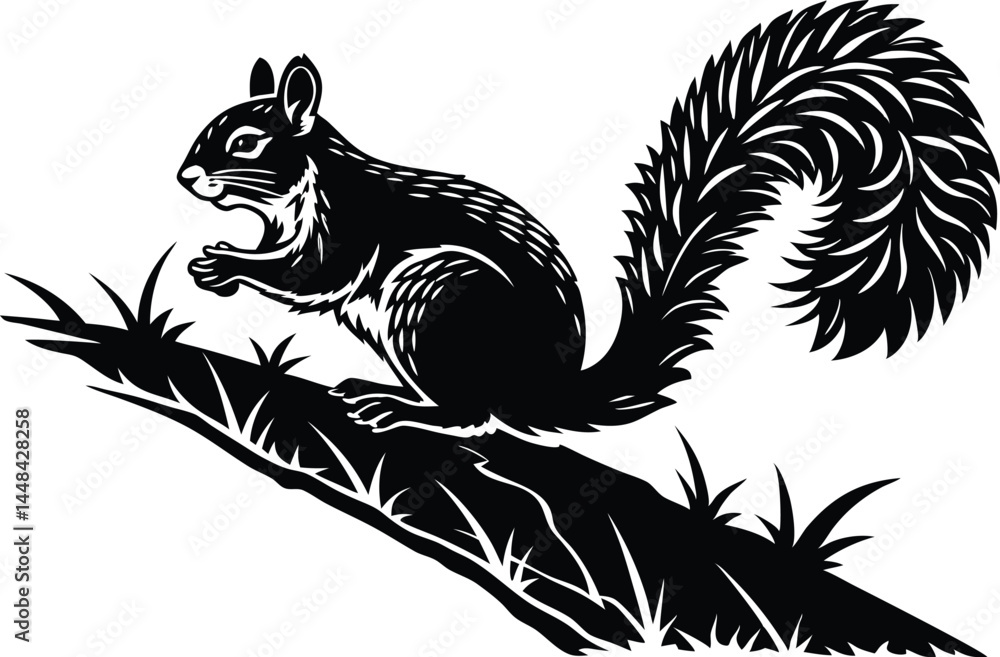 Obraz premium Stylized Squirrel Silhouette Vector – Minimalist Wildlife Illustration in Black and White