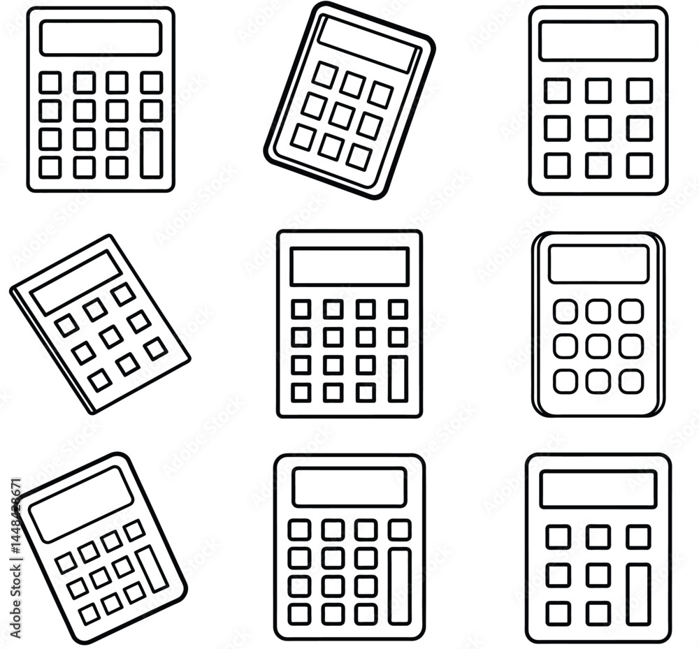 Set of Simple Black and White Calculator Icons Set of Simple Black and White Calculator Icons