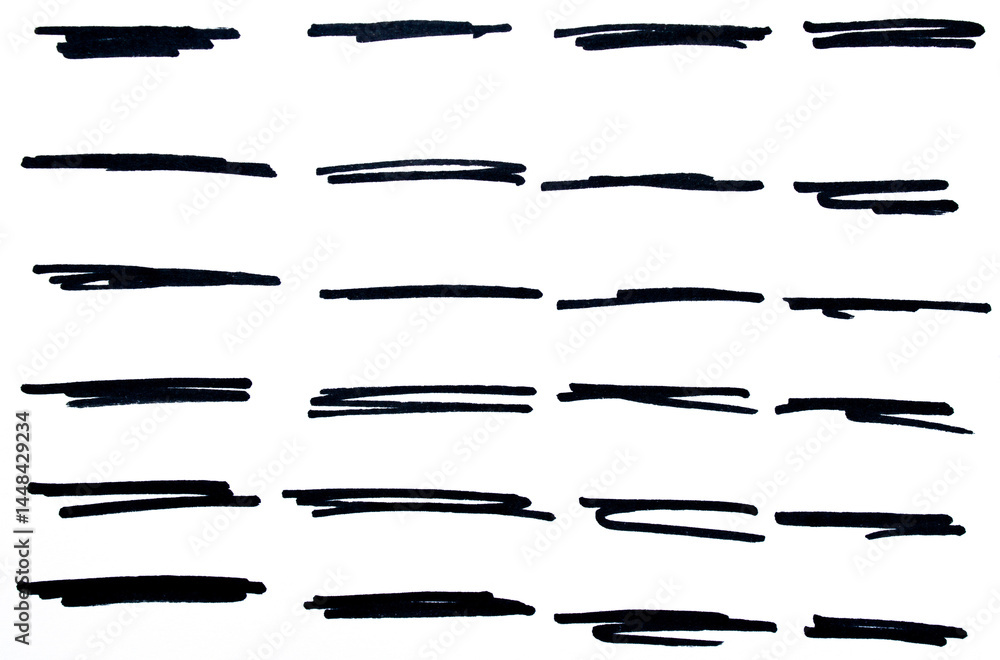 Set of black hand drawn marker pen stroke line transparent background design element doodle scribble underline Set of black hand drawn marker pen stroke line transparent background design element doodle scribble underline
