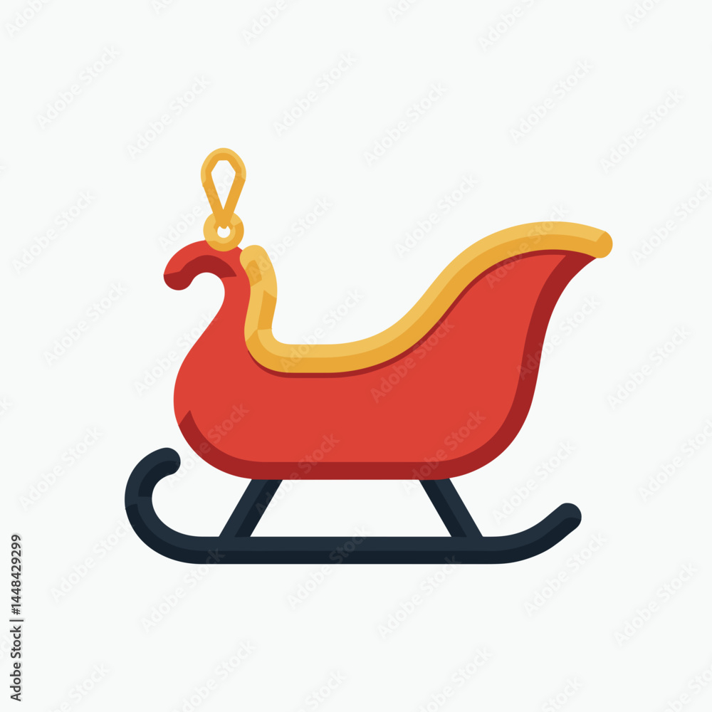 Fototapeta premium red santa sleigh with gold bell christmas icon