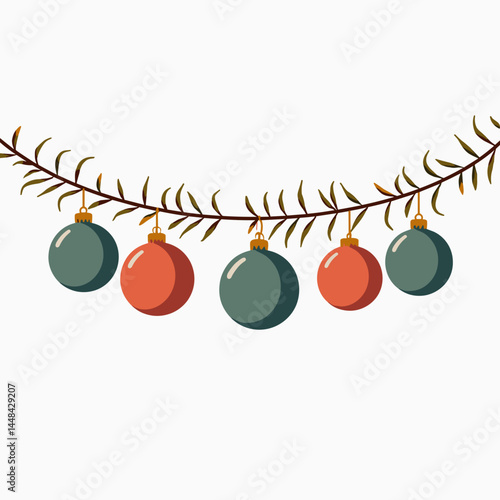 colorful christmas ornaments decoration banner with greenery