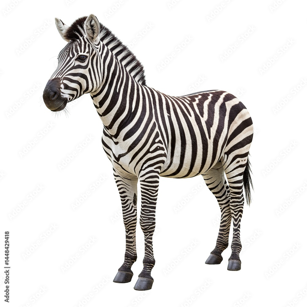 Obraz premium Zebra Standing Isolated on White Background Wildlife Photo