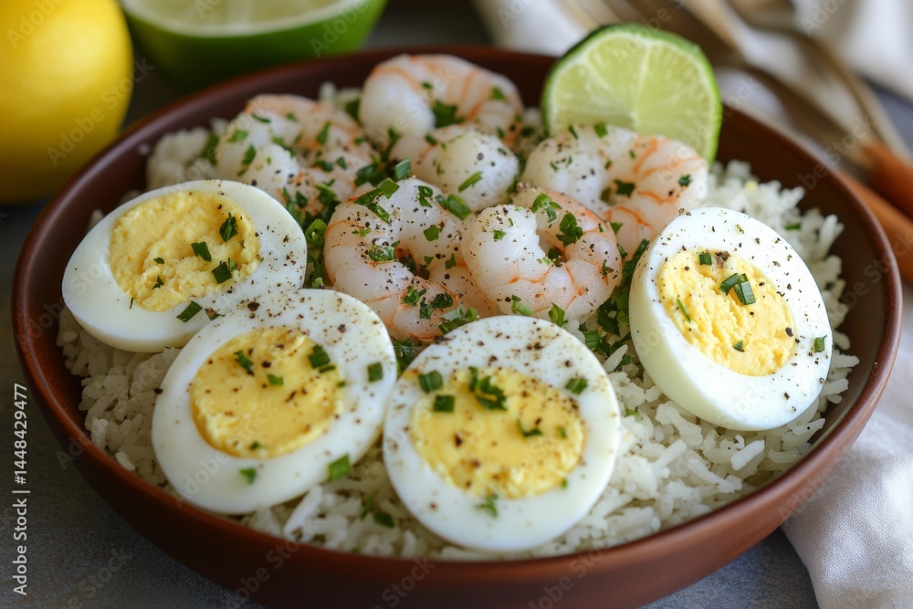 Rice bowl with lime and egg Rice bowl with lime and egg