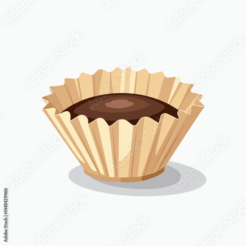 chocolate muffin in paper cup  brown, white, yellow