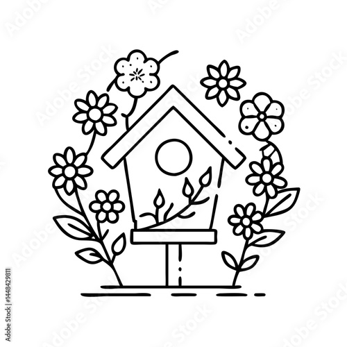 birdhouse with flowers icon, birdhouse with flowers vector illustration-simple illustration of birdhouse with flowers, perfect for birdhouse with flowers logos and icons