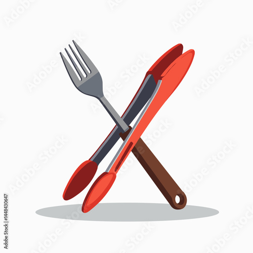 red utensils set with fork, knife, spoon  clean design