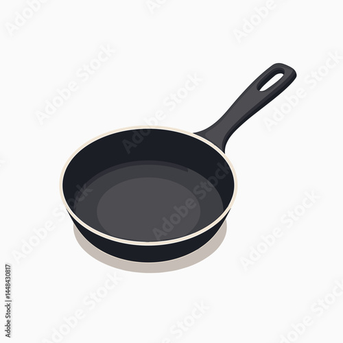 black cast iron pan with handle  empty cookware illustration