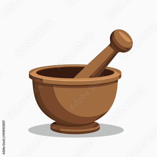 brown wooden grinder with pestle and mortar  herbal medicine ingredients