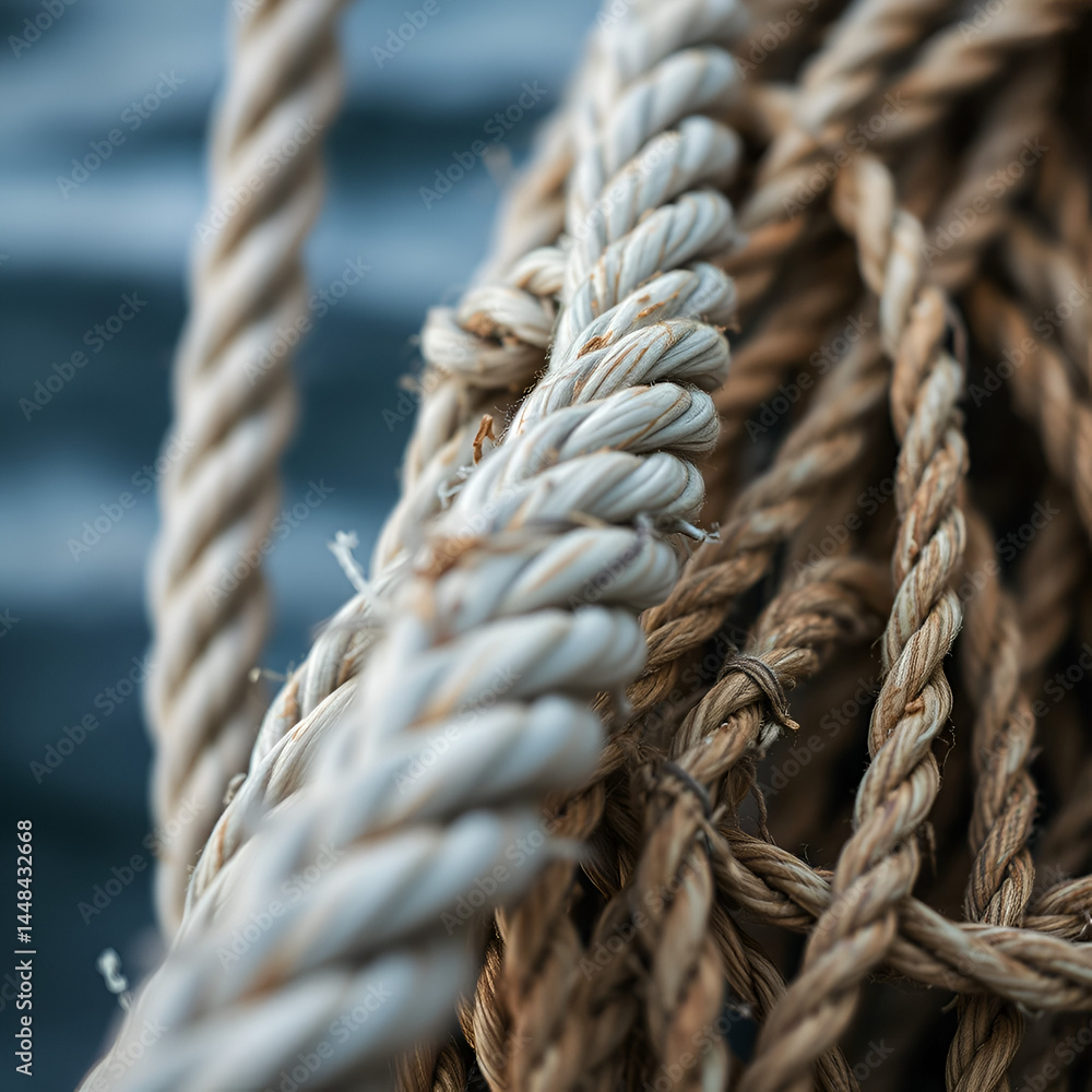 Close-up of old tangled fishing ropes Close-up of old tangled fishing ropes