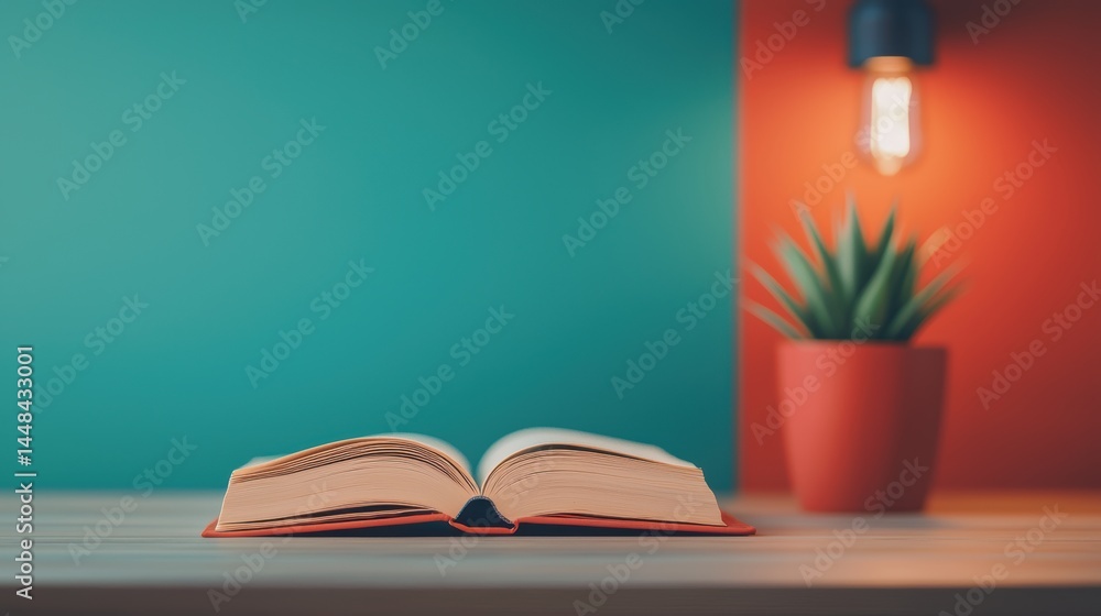Fototapeta premium Red book open on a study desk, filled with handwritten notes and ideas.