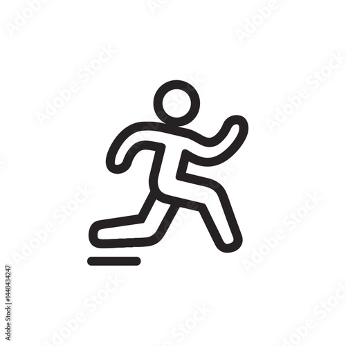 Thin line icon of a running figure in black outline  