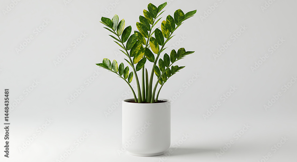 green plant in a pot, zamioculca variegata green plant in a pot, zamioculca variegata