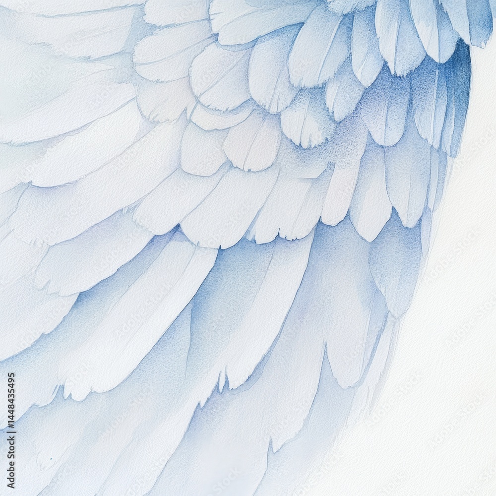 Obraz premium Serene Bird Feathers - Close-up view of delicate, light blue bird feathers, showcasing intricate details and texture. Soft, peaceful