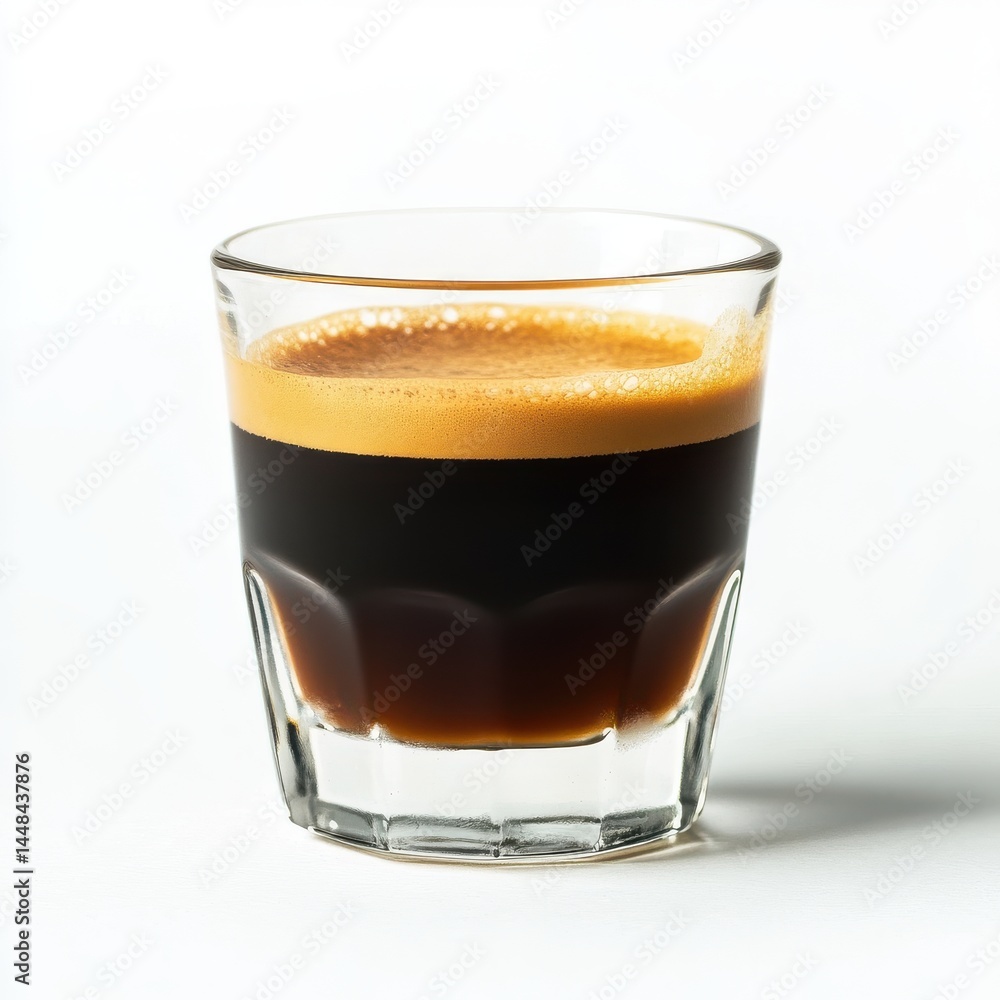 Shot of espresso in a glass cup, close up, isolated on white background Shot of espresso in a glass cup, close up, isolated on white background