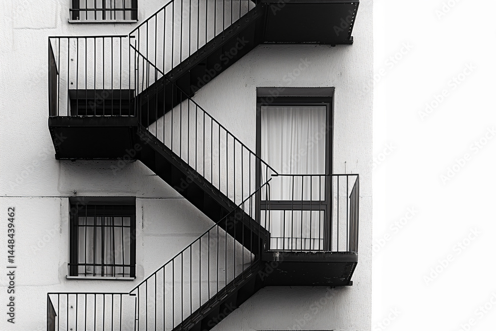 a black and white photo of a fire escape a black and white photo of a fire escape