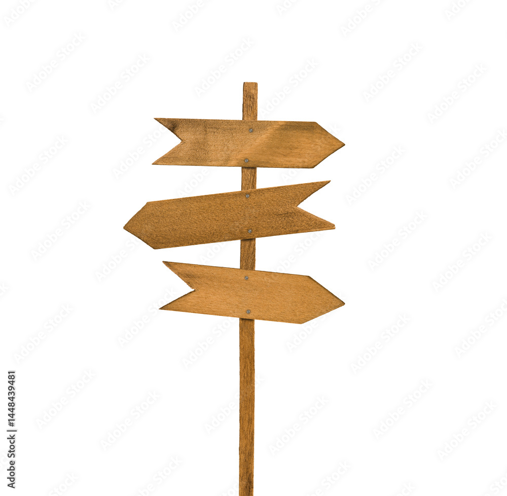 Set of wooden directional signposts isolated on white background with clipping path. Design element. Collection of direction signs. Set of wooden directional signposts isolated on white background with clipping path. Design element. Collection of direction signs.