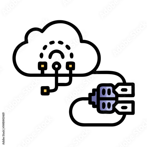 Cloud Connected to Cable Icon Representing AI Data Synchronization and Cloud Connectivity