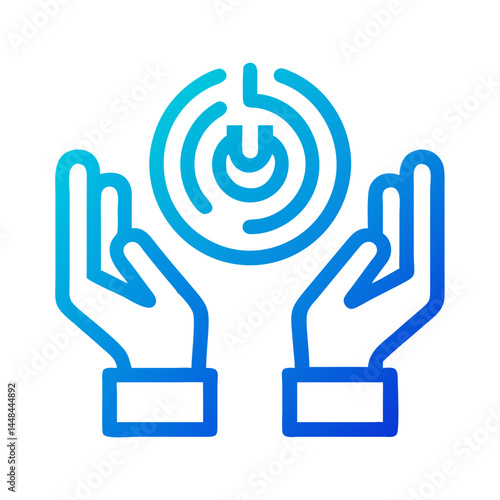 Hands Holding Power Symbol Icon Representing AI Support and Technological Assistance