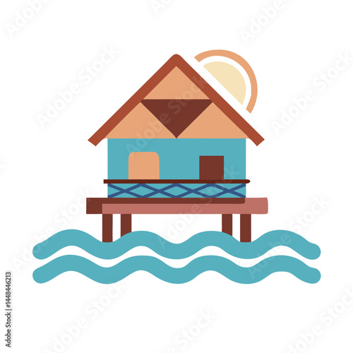 Overwater Bungalow Icon Representing Tropical Resort and Luxury Island Stay