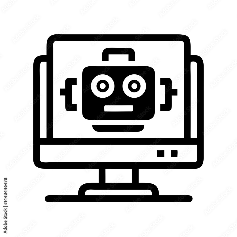 Robot Face Displayed on Monitor Icon Representing AI Interface and Digital Assistance Robot Face Displayed on Monitor Icon Representing AI Interface and Digital Assistance