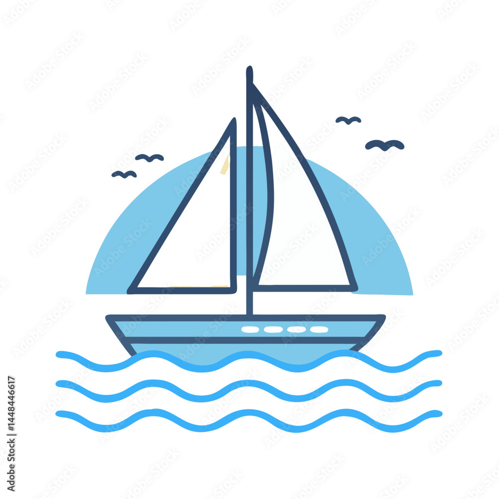 Fototapeta premium Sailboat on Water Icon Representing Wind-Powered Travel and Nautical Adventure