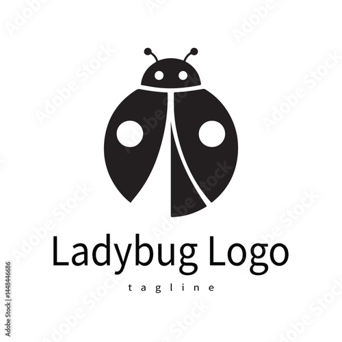Ladybug logo design icon silhouette style minimal vector art illustration on a white background.
 photo