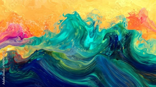 Wallpaper Mural Vibrant abstract waves: dynamic energy and colorful fluid motion Torontodigital.ca