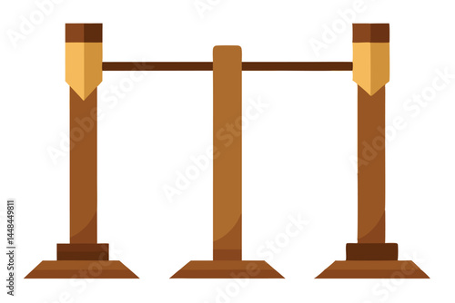 Cartoon Wooden Stanchions with Guide Ropes for Crowd Control in brown tones