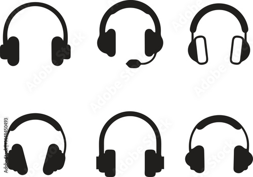 Support Icon can be used for company, logo, and Headphones icon for support or call center service sign isolated on white. operator or dispatcher headphones