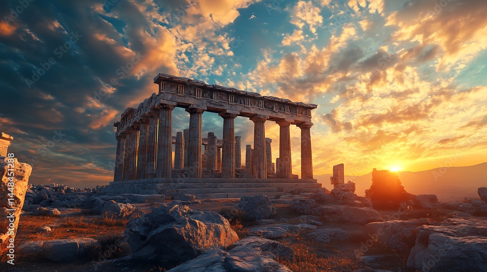 Obraz premium Beautifully illuminated Chinese temple with red lanterns during sunset high resolution picture