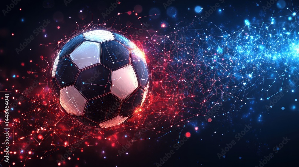 Naklejka premium Soccer ball in motion with glowing lines