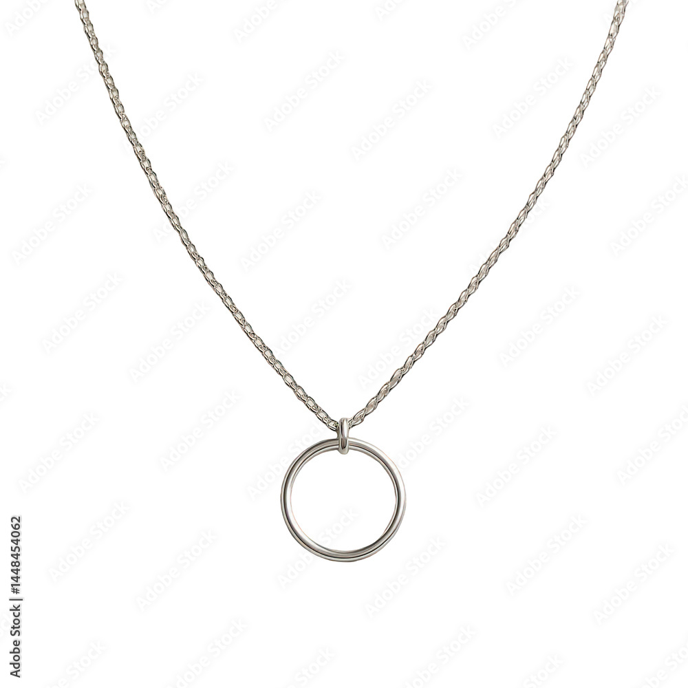 Elegant silver necklace featuring a smooth, polished circular ring pendant suspended from a fine chain. Elegant silver necklace featuring a smooth, polished circular ring pendant suspended from a fine chain.