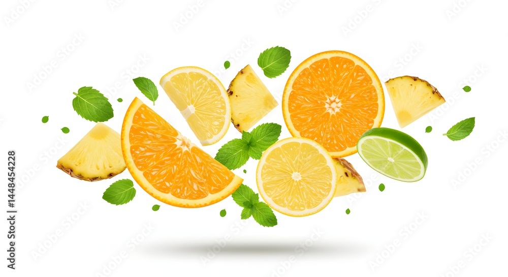 orange slices flying on white background orange slices flying on white background