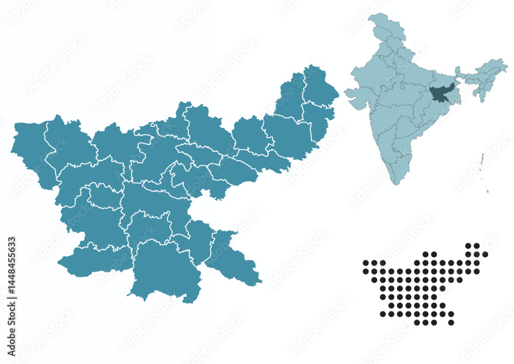 Fototapeta premium Set maps of Jharkhand state