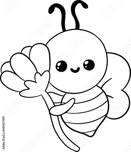 Honey Bee with Flower Outline