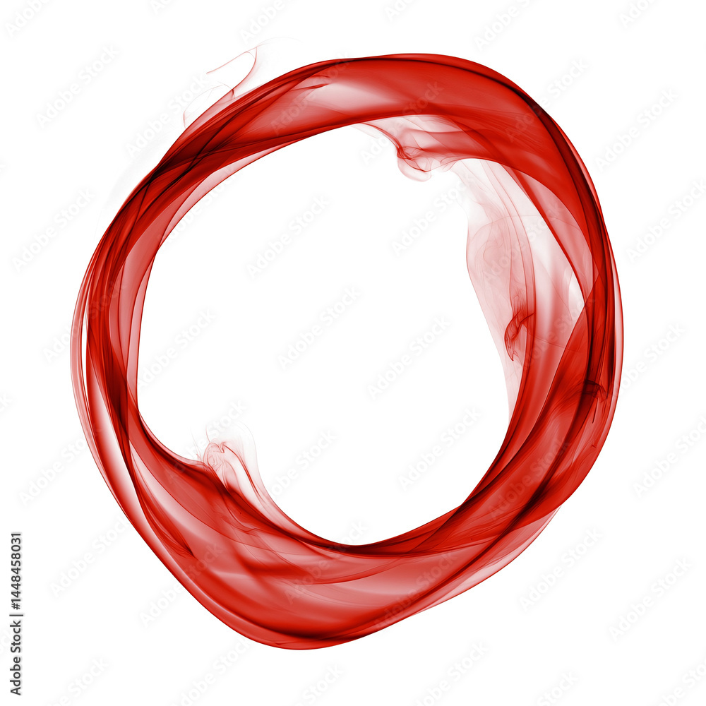 Circle of red smoke on transparent background. smoke forms round frame. design element. ink. modern style. minimalism