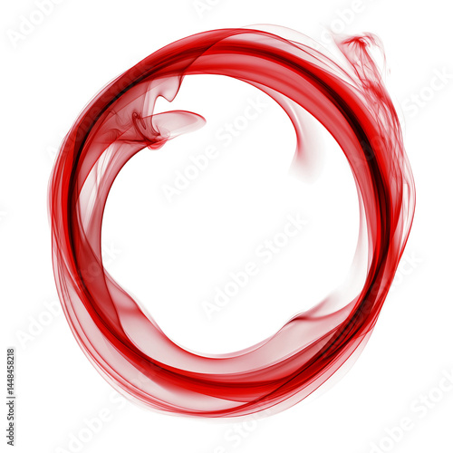 Circle of red smoke on transparent background. smoke forms round frame. design element. ink. modern style. minimalism