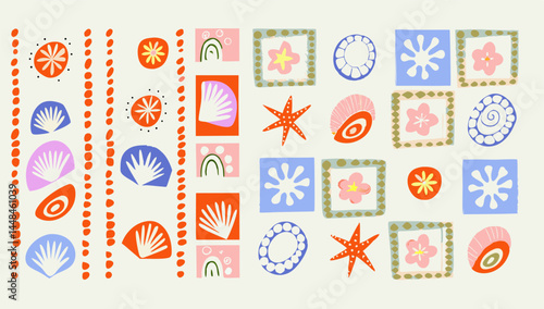 retro hand drawn seashell mosaic seamless pattern .eps