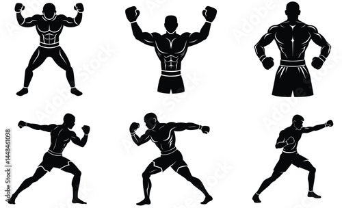 Boxer Pose Silhouette Vector Set – Fighting Stance, Athlete, Combat Sports Illustration

