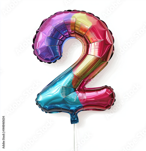 Holographic number 2 balloon on white background
