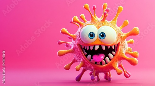 Vibrant Cartoon Virus with Big Eyes and Expressive Facial Features