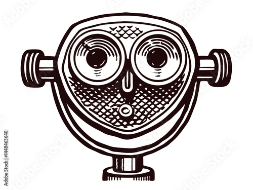 Vintage binocular viewer with owl like design and intricate details.