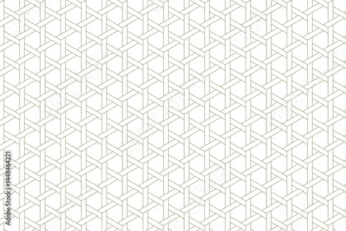Seamless Geometric Woven Pattern With An Interlocking Grid Design. Features Light Olive Green Lines On A White Background, Perfect For Backgrounds, Abstract, Inspiration, And Minimal Design Projects.