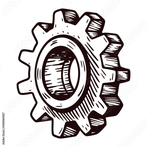 Hand drawn gear highlighting industrial mechanical design elements.